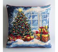 AMBATTERY Kit Punto Croce Per Federa, Albero di Natale Punto Croce Kit da Ricamare Prestampato 45x45cm Cuscino Ricamato a Mano con Punto Croce Set Fai da te per Arredamento Casa