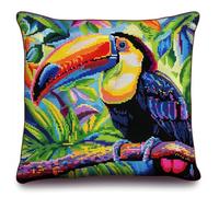 AMBATTERY Kit Ricamo Punto Croce Cuscino, Uccelli sui rami Kit Punto Croce Prestampato 45x45cm Cuscino Ricamato A Mano Fai da te per Principianti