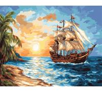 AMBATTERY Paesaggio Latch Hook Rug Kit Barca A Vela Kit Per Realizzare Tappeti A Punto Croce，Kits Per Tappetis All'Uncinetto，Set Per Ricamo，Lavori Di Cucito Per La Decorazione Della Casa 21x29in