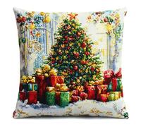 AMBATTERY Punto Croce da Ricamare Cuscino, Albero di Natale Ricamo Cuscino Punto Croce per Principianti 45x45cm Cuscino Ricamato a Mano con Punto Croce Set Fai da te