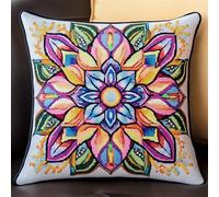 AMBATTERY Punto Croce da Ricamare Cuscino, fiore mandala Ricamo Cuscino Punto Croce per Principianti 45x45cm Prestampato Set per Cuscino Punto Croce Cuscino Punto Croce Fai da te