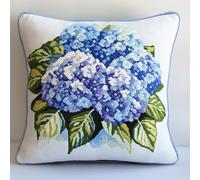 AMBATTERY Punto Croce da Ricamare Cuscino, fiori di ortensia blu Ricamo Cuscino Punto Croce per Principianti 45x45cm Cuscino Ricamato a Mano con Punto Croce Set Fai da te