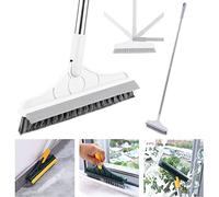 aMBayz 2 in 1 Floor Scrub Brush with Long Handle, Adjustable V-Shaped Cleaning Brush Head, 120 Degree Triangular Rotating Brush Head with Squeegee, Tile Cleaning Crevice Dead Corner (Standard-A)