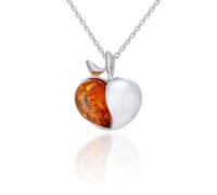 AMBEDORA Collana da donna a forma di mela con ambra, argento sterling lucido, ambra baltica in colore cognac, ciondolo in argento con catena, Argento sterling, Ambra