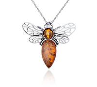 AMBEDORA Collana da donna Ape mod.3 con ambra, argento sterling ossidato, ambra baltica in colore cognac, ciondolo in argento con catena, Argento sterling, Ambra
