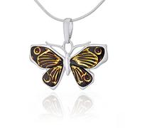 AMBEDORA, Collana da Donna, Argento Lucido, Ambra Baltica Ciliegia, Ciondolo Farfalla Ninfalide in Argento su Catena con Ambra Intagliata