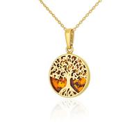 AMBEDORA Collana da donna con albero della vita celtico Mod.05 con ambra, argento sterling placcato oro, ambra baltica color cognac, ciondolo placcato oro su catena, Argento sterling, Ambra