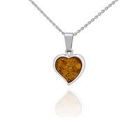 AMBEDORA Collana da Donna con Ambra, Argento Sterling Lucidato, Ambra Baltica Color Cognac, Ciondolo D'argento con Cuore D'ambra Misura S con Catena