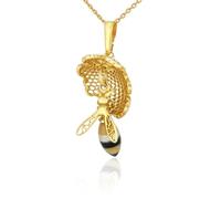 AMBEDORA Collana da donna con ape miele, mod.08, ambra baltica colorata, argento sterling placcato oro, ciondolo a catena, Argento sterling, Ambra