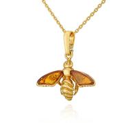 AMBEDORA Collana da donna con ape mod.10 con ambra, in argento sterling placcato oro, ambra baltica in colore cognac, ciondolo placcato oro su catena, Oro, Ambra