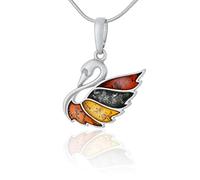 AMBEDORA Collana da Donna Con Cigno e Ambra, Argento Sterling Lucido, Ambra Baltica Naturale, Ciondolo in Argento con Catena
