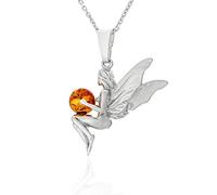 AMBEDORA Collana da donna Elfo con sfera d'ambra, argento sterling lucido, ambra baltica color cognac, ciondolo in argento con catena