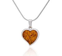 AMBEDORA collana da donna in argento 925, argento lucido con rivestimento nano, cuore in ambra baltica, ciondolo a forma di cuore in ambra taglia M su catena, set regalo