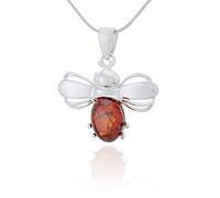 AMBEDORA Collana da Donna in Argento con Ambra, Argento Sterling Lucido, Ambra Baltica Color Cognac Ciondolo in Argento con Catena