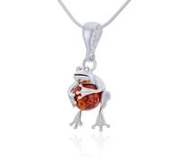 AMBEDORA Collana da donna Rana mod.02 con ambra, argento sterling lucido, ambra baltica in colore cognac, ciondolo in argento con catena
