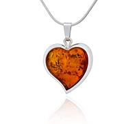AMBEDORA, collana d'ambra da donna, argento 925, ciondolo a forma di cuore d'ambra su catena, misura L, set pronto da regalare