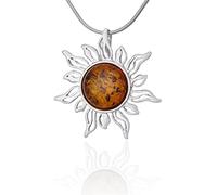 AMBEDORA, collana d'ambra da donna, argento 925, ciondolo a forma di sole d'ambra su catenina, set pronto da regalare