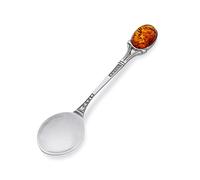 AMBEDORA Cucchiaio per un ragazzo o una ragazza, argento 925 ossidato, cabochon ovale di ambra baltica, cucchiaio d'argento di Patrasso con ambra, regalo per Battesimo, Compleanno