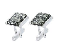 AMBEDORA Gemelli da Uomo in Argento Green Tinos con Ambra, Forma Rettangolare Moderna, Sterling Argento Lucentezza, Ambra Verde Naturale