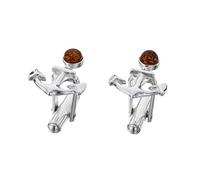 AMBEDORA, Gemelli d'argento da uomo ad ancora con ambra cognac rotonda, set regalo