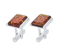 AMBEDORA, Gemelli in Ambra D'argento da Uomo, Forma Moderna, Ambra Naturale Cognac, Set Regalo