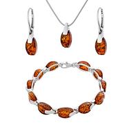 AMBEDORA Grande set da donna Amber 015, argento sterling con finitura lucida, ambra baltica color cognac color cognac, Argento sterling, ambra