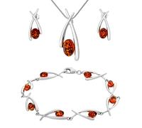 AMBEDORA Grande set da donna Amber 091 con finitura lucida, ambra baltica color cognac color cognac, Argento sterling, ambra