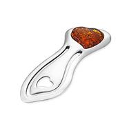 AMBEDORA Segnalibro, Argento Sterling Lucidato con Nanocopertura Protettiva, Cuore D'ambra Color Cognac, Segnalibro in Argento con Cuore D'ambra L. 5,7 cm