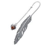 AMBEDORA Segnalibro in argento 925 ossidato, ambra baltica ovale color cognac, segnalibro gufo in argento con ambra L. 11,5 cm