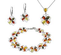 AMBEDORA Set da donna grande Juliette in argento 925, ambra baltica colorata, ciondolo con catena a serpente, orecchini, bracciale