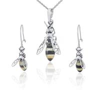 AMBEDORA Set di gioielli da donna in argento con api mod.06, ambra baltica colorata, argento sterling ossidato, ciondolo in argento su collana e orecchini, Argento sterling, Ambra