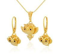 AMBEDORA Set di gioielli da donna in argento sterling placcato oro, ambra baltica color latte, ciondolo placcato oro con collana e orecchini