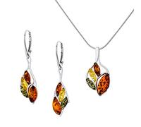 AMBEDORA Set Sabine da donna in argento 925 lucido, ambra baltica colorata, pendente e orecchini con catena a serpente, set regalo