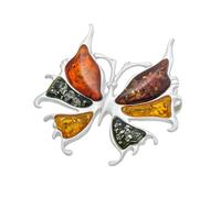 AMBEDORA Spilla da donna con farfalla, argento sterling lucido, ambra baltica colorata, Argento sterling, Ambra