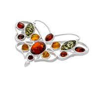 AMBEDORA Spilla da Donna in Argento, Farfalla Colorata con Ambra, Argento Sterling Lucido, Ambra Baltica in Tre Colori