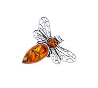 AMBEDORA Spilla da donna in argento sterling lucido, motivo Ape mod.3, con ambra, colore cognac, Argento sterling