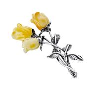 AMBEDORA Spilla in argento 925 Ambra baltica Latte Rose gialle Regalo per signore