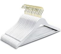 Amber Home 10 Pezzi 44.5cm Grucce Appendiabiti in Legno Bianco Liscio Robusto Nozze Maglietta Camicia Completo Giacca Vestito Giarrettiere con Asta con Scanalatura, Gancio Dorato