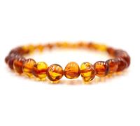 Amber-us Bracciale in ambra baltica su nastro elastico, in tutte le misure, diversi colori, realizzato con perle di ambra naturale e autentiche pietre di ambra tonde, bracciale in ambra (Light cognac)