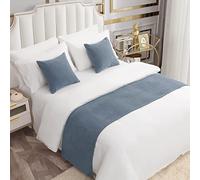 AMBERIS Bed Runner Single Layer Chenille Blu, Sciarpe da Letto in Stile Moderno per la casa e Le Decorazioni dell'hotel (Fodere per Cuscini vendute separatamente)