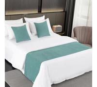 AMBERIS Bed Runner Single Layer Chenille Blu-Verde, Sciarpe da letto in stile moderno per la casa e le decorazioni dell'hotel (Fodere per cuscini vendute separatamente)