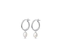 Amberta Orecchini con Perla in Argento Sterling 925 per Donna: Orecchini a Cerchio con Perla Pendente 12 mm - Argento