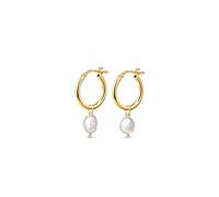 Amberta Orecchini con Perla in Argento Sterling 925 per Donna: Orecchini a Cerchio con Perla Pendente 12 mm - Oro