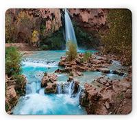 Ambesonne Arizona Tappetino per il mouse, motivo: Bellezza naturale primaverile nel torrente della foresta affascinante foto delle cascate di Havasupai, tappetino rettangolare in gomma antiscivolo