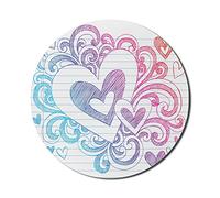 Ambesonne Sketch Art Tappetino per mouse per computer, grafica a tema amore di ombre effetto cambiamento di colore, cuori e riccioli doodle come, tappetino per mouse rotondo in gomma spessa