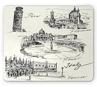 Ambesonne Sketchy Mouse Pad, Travel The World a tema storico italiano monumenti storici Venezia Roma Firenze Pisa, tappetino per mouse rettangolare in gomma antiscivolo, dimensioni standard, nero
