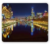 Ambesonne Tappetino per il mouse con città che guarda giù sul fiume Yarra in una notte a Melbourne Riflesso, Tappetino per mouse rettangolare in gomma antiscivolo, dimensioni standard, giallo indaco