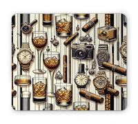 Ambesonne Tappetino per il mouse con immagine di un uomo caverna, design maschile con orologio da whisky ghiacciato, macchina fotografica retrò, tappetino per mouse rettangolare in gomma antiscivolo