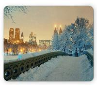 Ambesonne Tappetino per il mouse invernale, motivo Central Park Winter Grattacieli e fiocco di neve, Manhattan New York, rettangolare, in gomma, antiscivolo, dimensioni standard, arancione, bianco