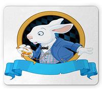 Ambesonne Tappetino per il mouse, motivo: Alice nel paese delle meraviglie, orologio da tasca con coniglio, design Alice Fantasy World, tappetino per mouse rettangolare in gomma antiscivolo